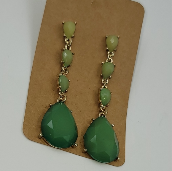 Two Tone Green Pear Shape Drop Dangling Earrings - Picture 5 of 5